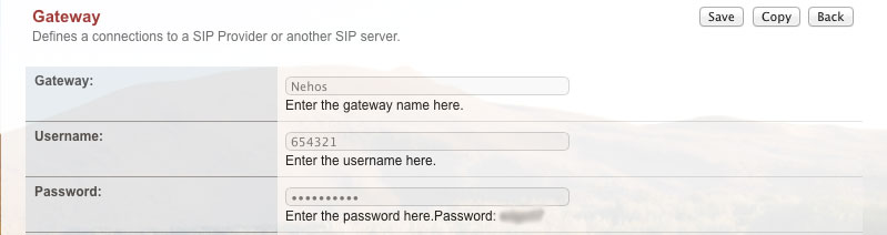 FusionPBX - Gateway Username password