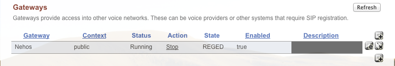 FusionPBX - Gateway Registration Status