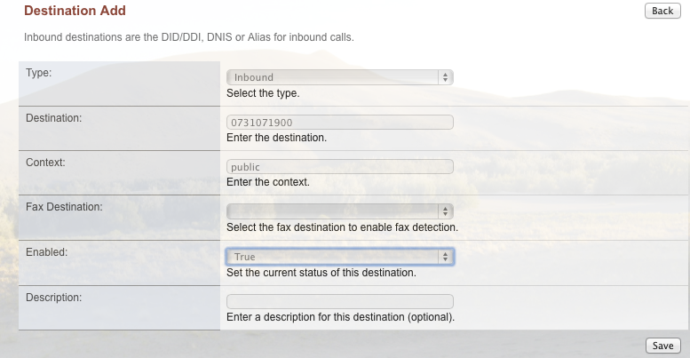 FusionPBX - Adding Inbound Destination