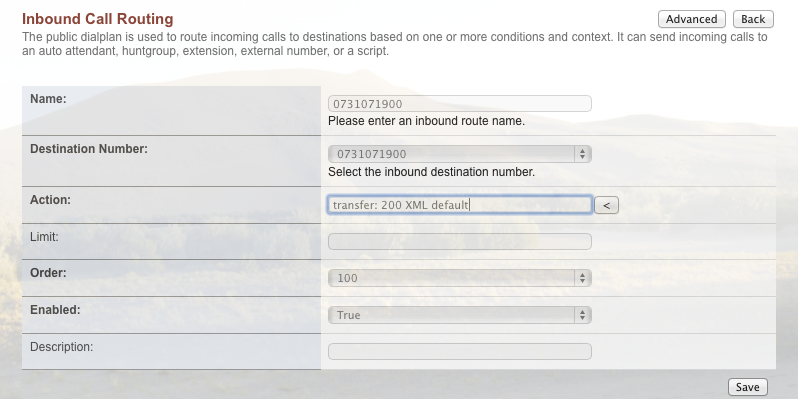 FusionPBX - Set Inbound DID to destination